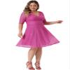 Agnes Orinda Plus Size Lace Dress for Women V Neck Swing A-Line Cocktail Party Wedding Guest 2024 Midi Dresses 2X Hot Pink view 3