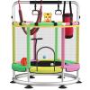 Trampoline for Kids, Adjustable Baby Toddler Trampoline with Basketball Hoop, Round Bottom Indoor Outdoor Toddler with Enclosure (Light Green Pink) view 1
