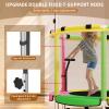 Trampoline for Kids, Adjustable Baby Toddler Trampoline with Basketball Hoop, Round Bottom Indoor Outdoor Toddler with Enclosure (Light Green Pink) view 2