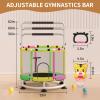 Trampoline for Kids, Adjustable Baby Toddler Trampoline with Basketball Hoop, Round Bottom Indoor Outdoor Toddler with Enclosure (Light Green Pink) view 3