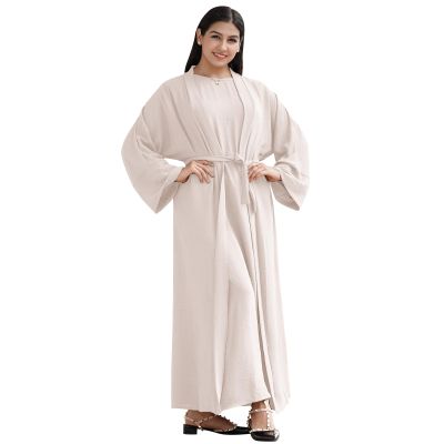 Abaya Dress For Women Long Sleeve Robe Ramadan Muslim Dress Traditional Arabic Turkish Islamic Eid Kaftan Dresses Long Maxi Cardigan Ethnic Shirts Dress for Prayer Clothes Beige (No Hijab) M