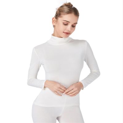 Liang Rou Women's Mock Turtleneck Ultrathin Long Sleeve Thermal Baselayer Undershirt Top Off-White Large
