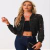 Allegra K Lace Jackets for Women's Stand Collar Zip Up Lightweight Gothic Sheer Baseball Jacket Small Black view 3