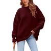 Bestgift Long Sleeve Sweater Solid Color Loose Knit Pullover Sweater Red S view 1