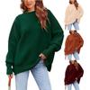 Bestgift Long Sleeve Sweater Solid Color Loose Knit Pullover Sweater Red S view 2