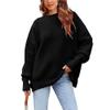 Bestgift Long Sleeve Sweater Solid Color Loose Knit Pullover Sweater Red S view 3