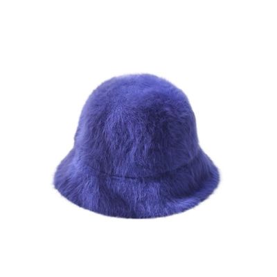 2024 Hat Winter Women's Fashion Solid Color Rabbit hat Bucket Cap Fisherman's hat Retro Knitted Wool Basin Bucket Hat (Color : B-Royal Blue, Size : 56-58CM)