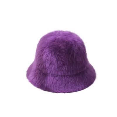 2024 Hat Winter Women's Fashion Solid Color Rabbit hat Bucket Cap Fisherman's hat Retro Knitted Wool Basin Bucket Hat (Color : B-Purple, Size : 56-58CM)