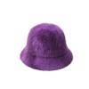 2024 Hat Winter Women's Fashion Solid Color Rabbit hat Bucket Cap Fisherman's hat Retro Knitted Wool Basin Bucket Hat (Color : B-Purple, Size : 56-58CM) view 1