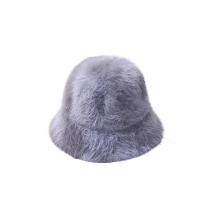 2024 Hat Winter Women's Fashion Solid Color Rabbit hat Bucket Cap Fisherman's hat Retro Knitted Wool Basin Bucket Hat (Color : B-Haze Blue, Size : 56-58CM)