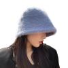 2024 Hat Winter Women's Fashion Solid Color Rabbit hat Bucket Cap Fisherman's hat Retro Knitted Wool Basin Bucket Hat (Color : B-Haze Blue, Size : 56-58CM) view 2