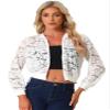 Allegra K Lace Jackets for Women's Stand Collar Zip Up Lightweight Gothic Sheer Baseball Jacket X-Large White view 1