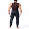 Panegy Men's Stretch PU Leather Romper Jumpsuit Mesh Patchwork Sleeveless Bodysuit Skinny Tight Turtleneck Full Body Catsuit Leotard Clubwear view 2