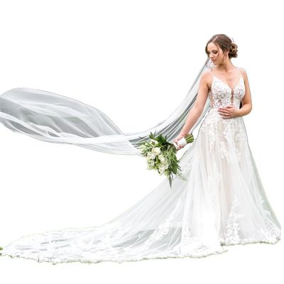 ROSEEDEN one Tier 1 T plain Veil wedding bridal woman long veil soft tulle cut edge veil with metal comb (One Tier Length78 Width59, Ivory)