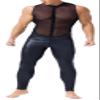 Panegy Men's One Piece PVC Leather Jumpsuit Wetlook Cosplay Bodysuit Sleeveless Zipper Crotch Turtleneck Romper Catsuit for Disco Party Pole Dance view 1