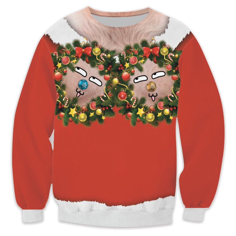 Funny Boobs Unisex Ugly Christmas Jumper Sweater 3D Wreath Printed Graphic Long Sleeve Sweatshirts Set 03 Size 2XL