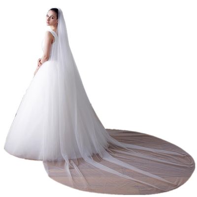 ROSEEDEN one Tier 1 T plain Veil wedding bridal woman long veil soft tulle cut edge veil with metal comb (One Tier Length 118" Width 118", White)