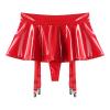 Miutii Women's Patent Leather Y2K Skirt PU Ruffled Short Mini Skirt with Metal Clips Garter Belt Red X-Large view 4