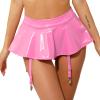 Miutii Women's Patent Leather Y2K Skirt PU Ruffled Short Mini Skirt with Metal Clips Garter Belt Pink XX-Large view 2