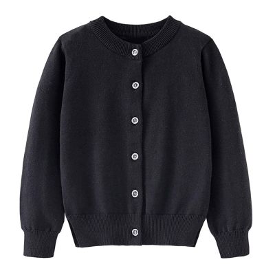 Kids Crew Neck Buttons Knit Cardigan Sweater Girls Boys' Casual Sweaters Girls Solid Cardigan for (Black, 9-11 Years)