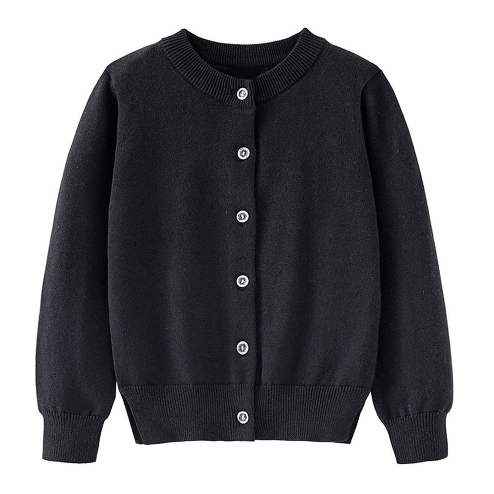 Kids Crew Neck Buttons Knit Cardigan Sweater Girls Boys' Casual Sweaters Girls Solid Cardigan for (Black, 9-11 Years)
