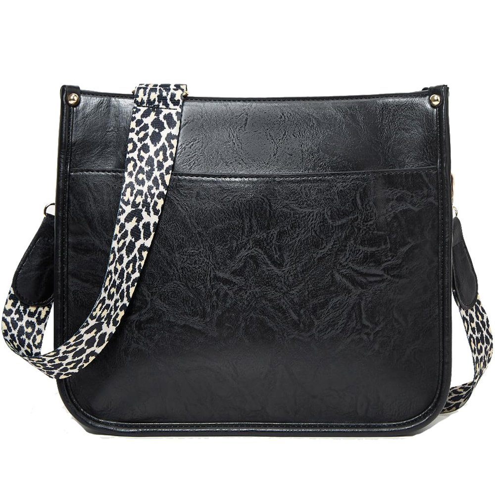 KEEPOP Crossbody Bags for Women Designer Leather Hobo Handbags With 2 Adjustable Leopard Guitar Strap Shoulder Bucket Bags