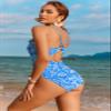 AI'MAGE Women's One Piece Swimsuits Tummy Control Bathing Suits Cutout High Cut Ruched Adjustable Strap Swimwear with O Ring, Blue Floral, S view 3