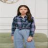 Betusline Girls' Plaid Flannel Shirt, Kids Long Sleeve Button Button Shirts Tops, F Purple & Green, 4-5 Years= Tag 120 view 3