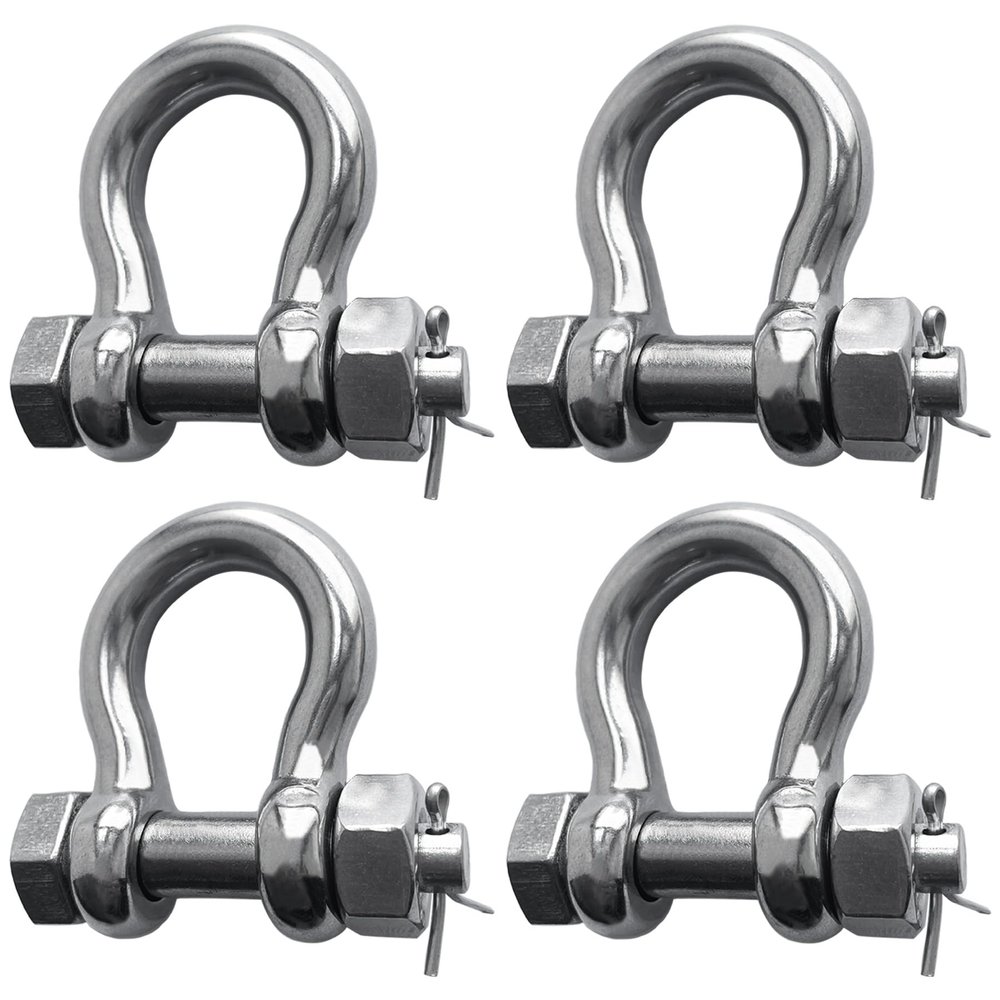 YANYUCB Bow Shackle, Heavy Duty D Ring Shackle, Marine Grade 316 Stainless Steel Boat Anchor Kit Screw Shackle with Cotter Pin(1/2 inch 4 Pack)