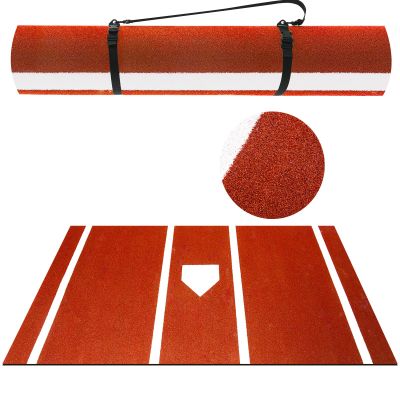 Meooeck Baseball Batting Mat 10' X 3.8' Softball Inlaid Home Plate Turf Hitting Mats Batters Box with Carry Strap Non-Slip Backing for Cage Indoor Outdoor(Brown)