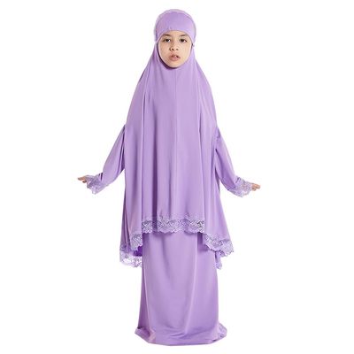 khimar Dress for Muslim Girls Hijab Scarf Full Length Ramadan Eid Long Abaya Robe Skirts Prayer Clothes for Kids Jilbab Arabian Islamic Muslim Girls Burka Thobe Purple 5-6 Years