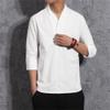 Men's Casual Linen Henley Shirts Long Sleeve Regular Fit Tops Lightweight Chinese Vintage T-Shirt (X-Large,White) view 2