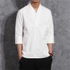 Men's Casual Linen Henley Shirts Long Sleeve Regular Fit Tops Lightweight Chinese Vintage T-Shirt (X-Large,White) view 3