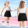 SPFAS Girls Pleated Tennis Skirt with Pockets Shorts Girl's Athletic Golf Skirt for Running School Cheerleading 4-15 Years Black view 2