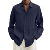 Maiyifu-GJ Mens Linen Button Down Shirts Long Sleeve Casual Cotton Yoga Shirts Summer Beach Regular Fit Tops (3X-Large,Navy Blue 3) view 1