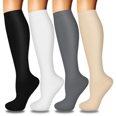 4 Pairs Compression Socks for Women Circulation-Best Support for Flight and Long Sitting or Standing Work, Reduce Swelling and Leg Fatigue, Improve Blood Flow for Daily Office Wear nude L-XL