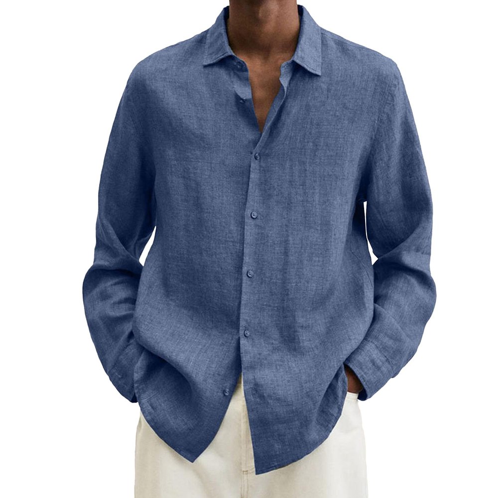 Maiyifu-GJ Mens Linen Button Down Shirts Long Sleeve Casual Cotton Yoga Shirts Summer Beach Regular Fit Tops (5X-Large,Blue 2)