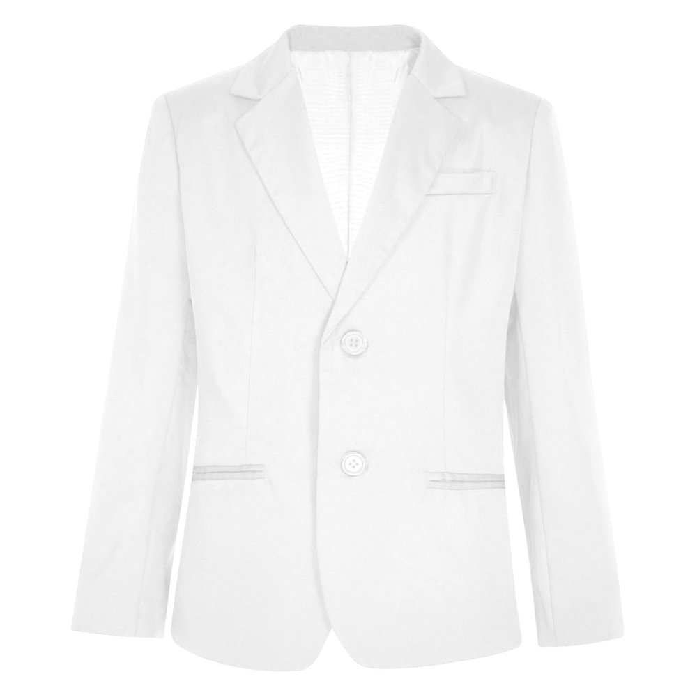 YONGHS Boys Classic Fit Sport Blazer Long Sleeve Lapel Suit Jacket Single Breasted Outerwear Coat White 6 Years