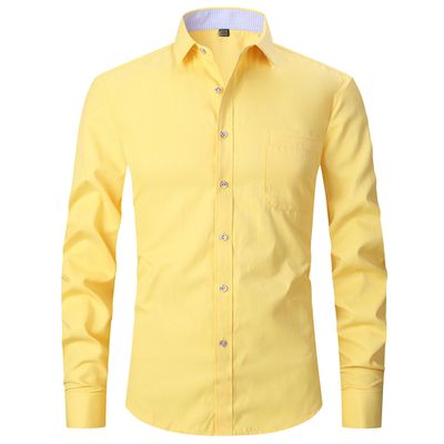 Mens Long Sleeve Slim Fit Dress Shirts Regular Fit Business Shirts Textured Casual Button Down Shirts (4X-L,Yellow)