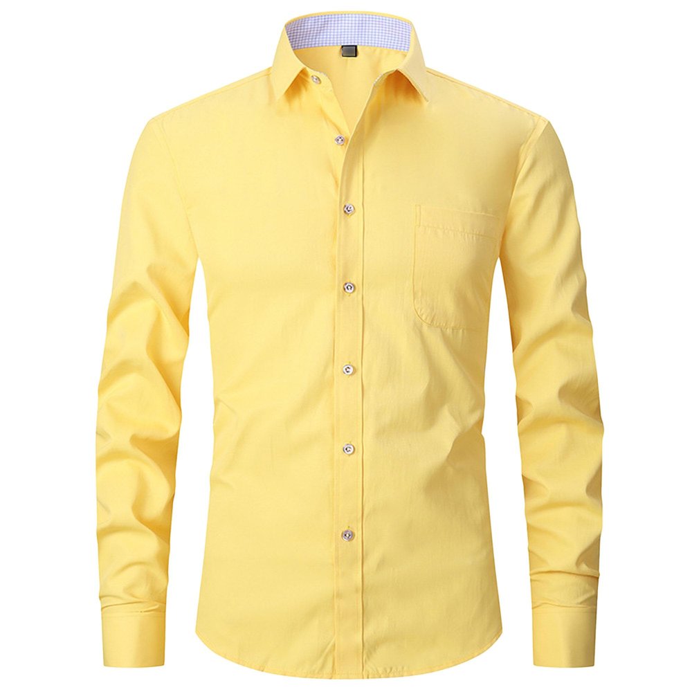 Mens Long Sleeve Slim Fit Dress Shirts Regular Fit Business Shirts Textured Casual Button Down Shirts (4X-L,Yellow)