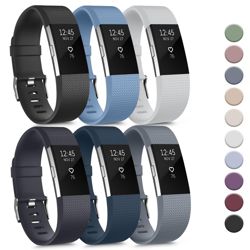 Tobfit 6 PACK Sport Bands Compatible with Fitbit Charge 2 Bands for Women Men, Soft Silicone Waterproof Straps Replacement Wristbands for Fitbit Charge 2 / Charge 2 HR Fitness Tracker, Small