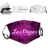 Pink Cloth Face Mask Bandana With 2pcs Filters,Las Vegas Pink And Purple Backgrounds,Balaclava Adjustable Earloop Washable Reusable for Women Men,Black view 1