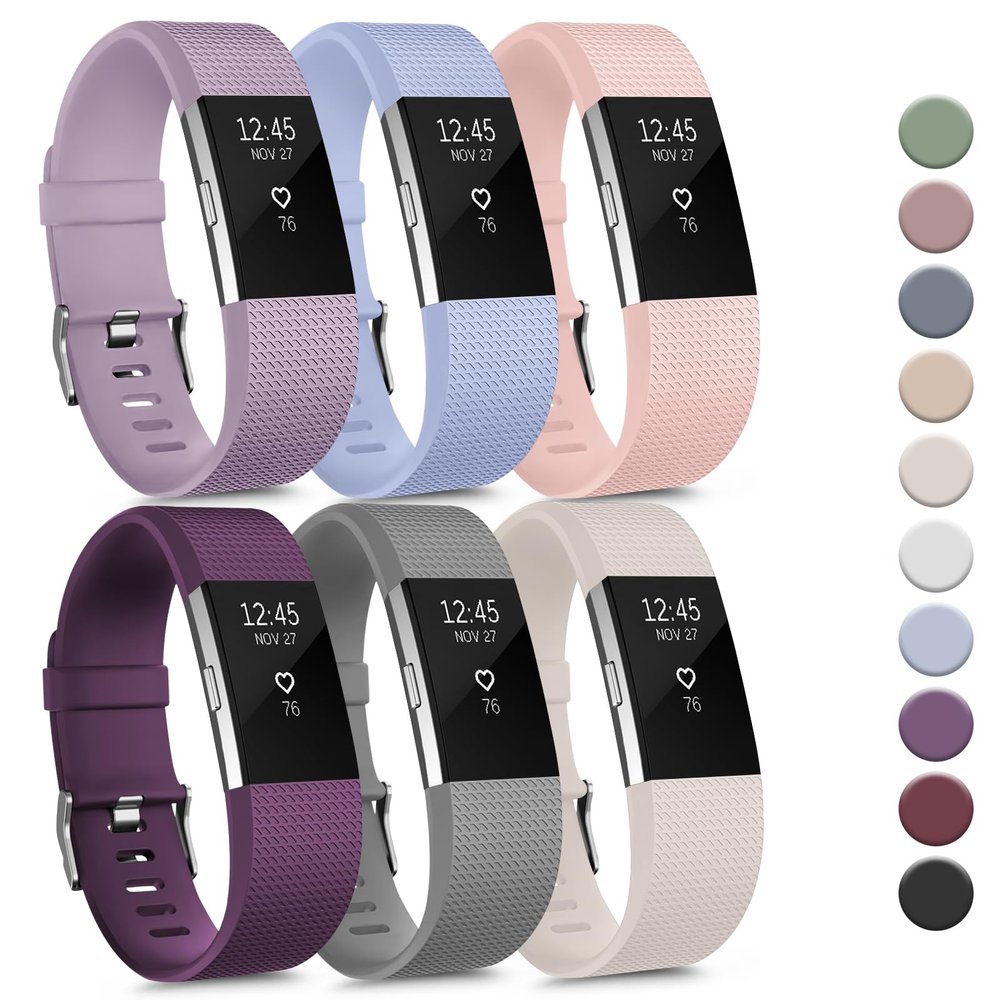 Tobfit 6 PACK Sport Bands Compatible with Fitbit Charge 2 Bands for Women Men, Soft Silicone Waterproof Straps Replacement Wristbands for Fitbit Charge 2 / Charge 2 HR Fitness Tracker, Small