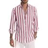 Maiyifu-GJ Men's Casual Button Down Shirts Lapel Long Sleeve Striped Dress Shirts Casual Beach Yoga Shirt (5X-Large,Pink) view 1