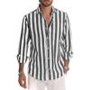 Maiyifu-GJ Men's Casual Button Down Shirts Lapel Long Sleeve Striped Dress Shirts Casual Beach Yoga Shirt (4X-Large,Grey) view 1