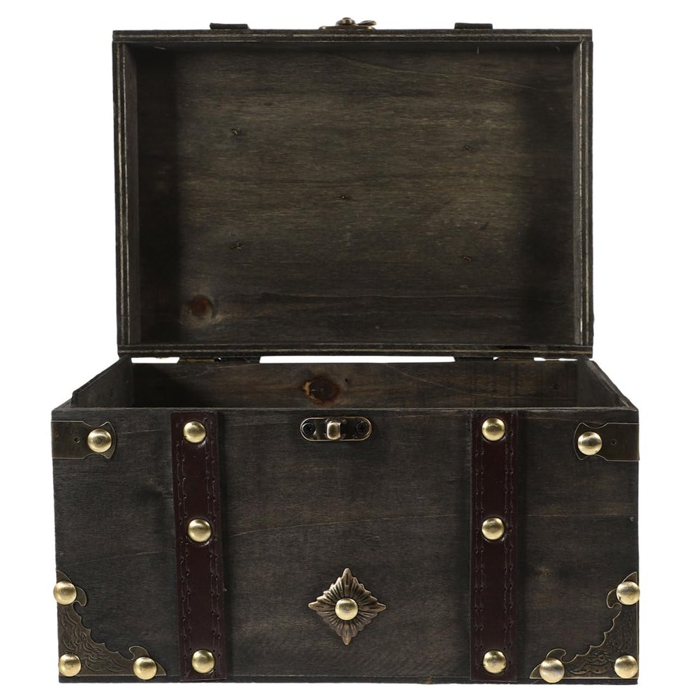 Angoily Pirate Treasure Chest Storage Box 8.66 Inch Wooden Decorative Organizer with Lid Multi-Functional Jewelry Document Holder Large Capacity