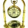 Vintage Brass Compass Tabletop Maritime Compass with Clock Navigation Tool for Hiking Tracking Travelling & Camping view 1