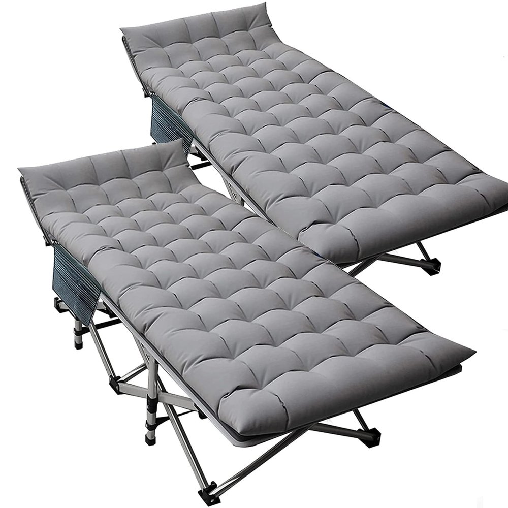 DoCred Oversized XXL Folding Camping Cot with Mattress, 2 Pack Heavy Duty Sleeping Cot Bed Portable Adults Outdoor Bed with Carry Bag, Travel Camp Cots