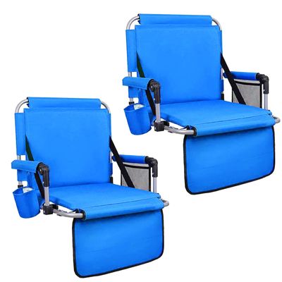 HIGH POINT SPORTS Foldable Stadium Seats for Bleachers with Back Support, 2PCS Bleacher Seats Chairs with Back and Cushion, Portable Folding Stadium Chairs with Armrest, Blue