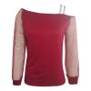 Women Printing Glitter Mesh Bell Long Sleeve Cold Shoulder Splice T-Shirt Blouse Fashion Shiny Club Loose Shirt Tees view 3